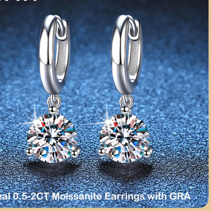 Authentic EWYA Trendy 3 Prong 0.5-2CT D Color Moissanite Diamond Drop Earrings for Women Wedding Fine Jewelry S925 Sterling Silver Earring