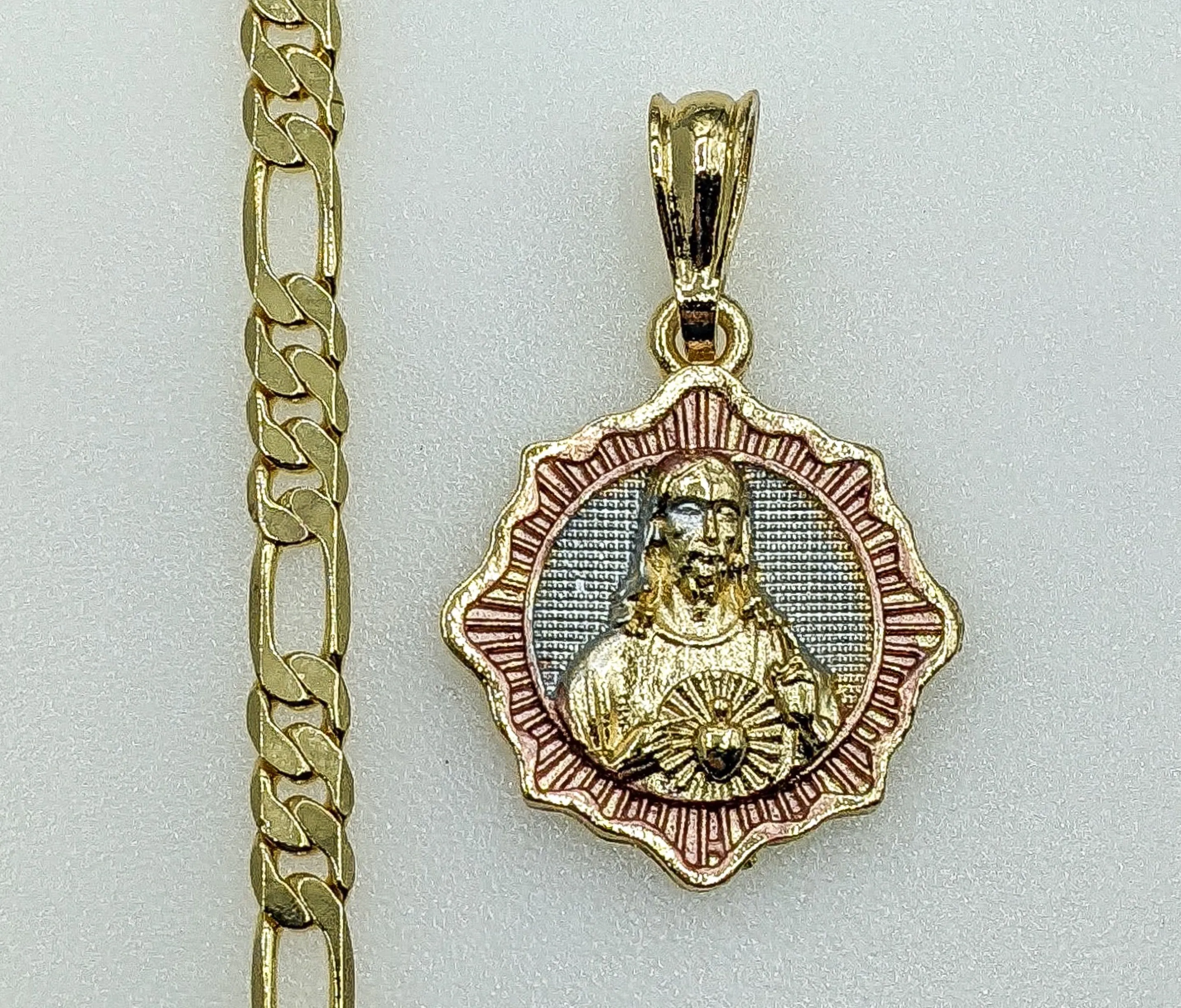 Authentic Gold Plated Sacred Heart Jesus 5mm Chain Necklace Sagrado Corazon Jesucristo