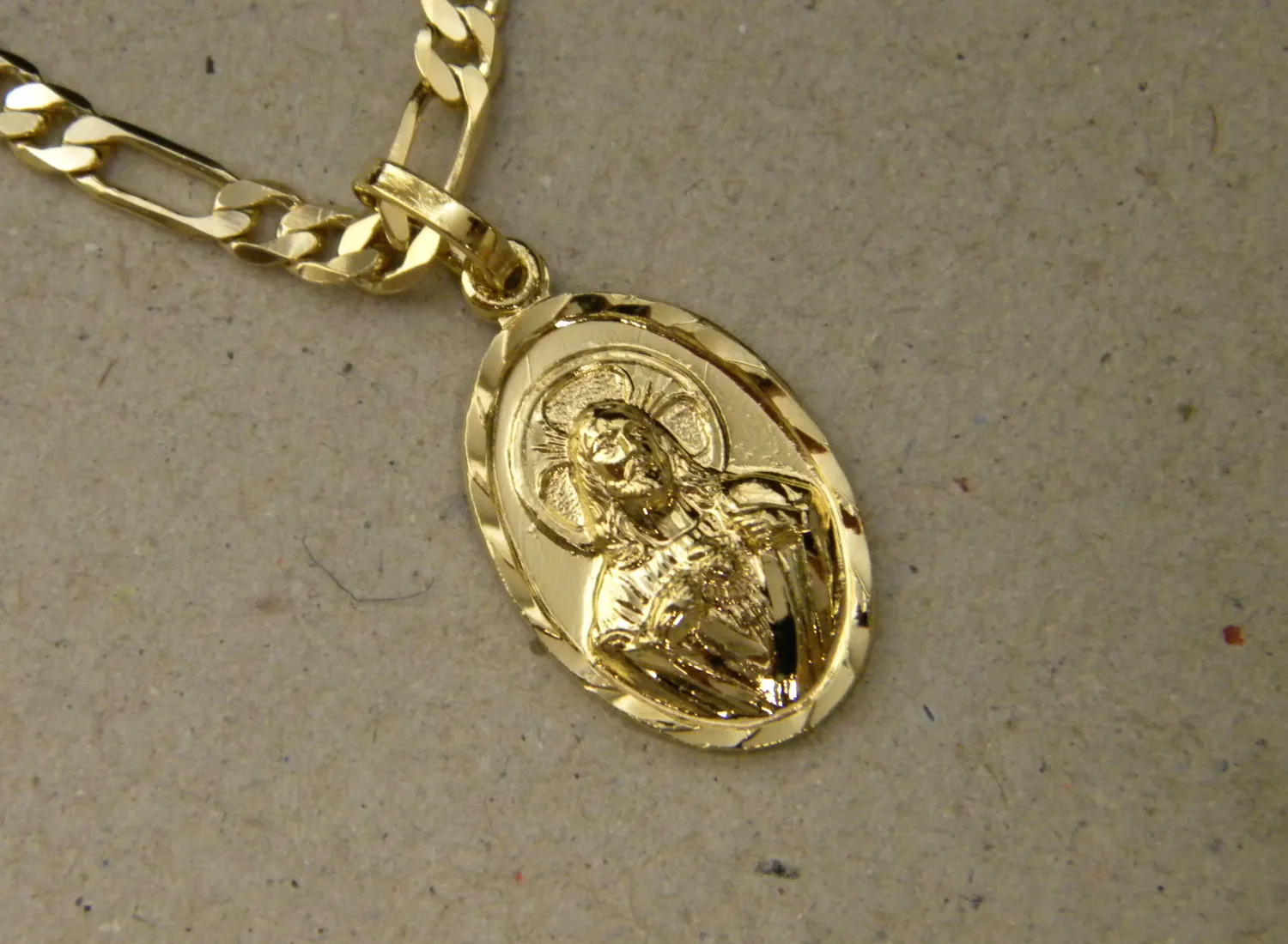 Authentic Heart of Gold: Lady's Figaro Necklace and Sacred Heart Charm