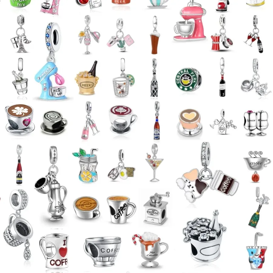 Authentic 925 Silver Drink Series Coffee Cup Beads Wine Glass Coffee Pot Pendant Fit Original Bracelet Diy Accessories Jewelry