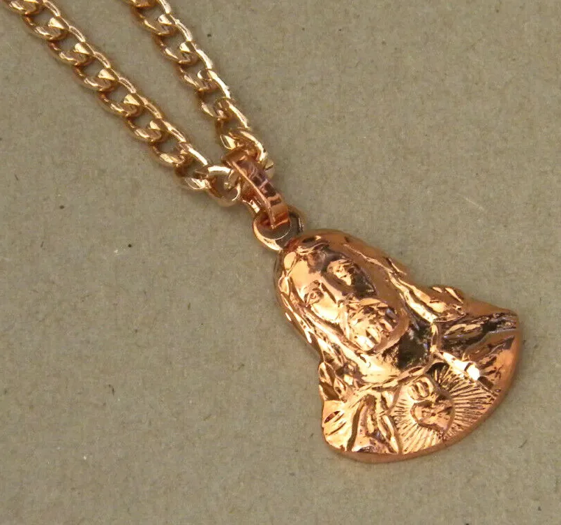 Authentic Lady's Men Rose Pink Gold Plated Sacred Heart Charm & 24in Long Cuban Chain Set