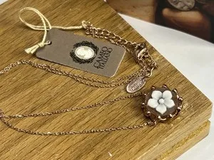 Authentic Cameo Italiano Sacred Necklace Handmade Sea Shell & 925 Silver Gold Plated Rose