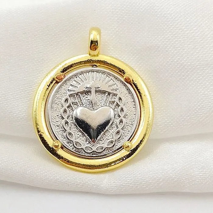 Authentic Gold Plated Sacred Heart of Jesus Medal Charms for DIY Jewelry Making Silvery Coin Medallion Pendant Catholic Religious Jewelry