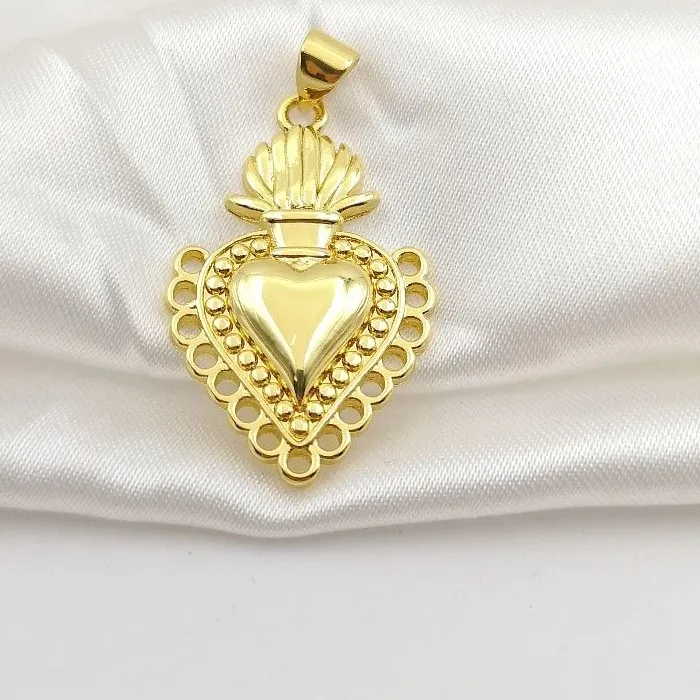 Authentic Gold Color Flaming Sacred Heart Of Jesus Charms for Necklace Bracelets Milagro Heart Immaculate Heart Of Mary Pendant Jewelry