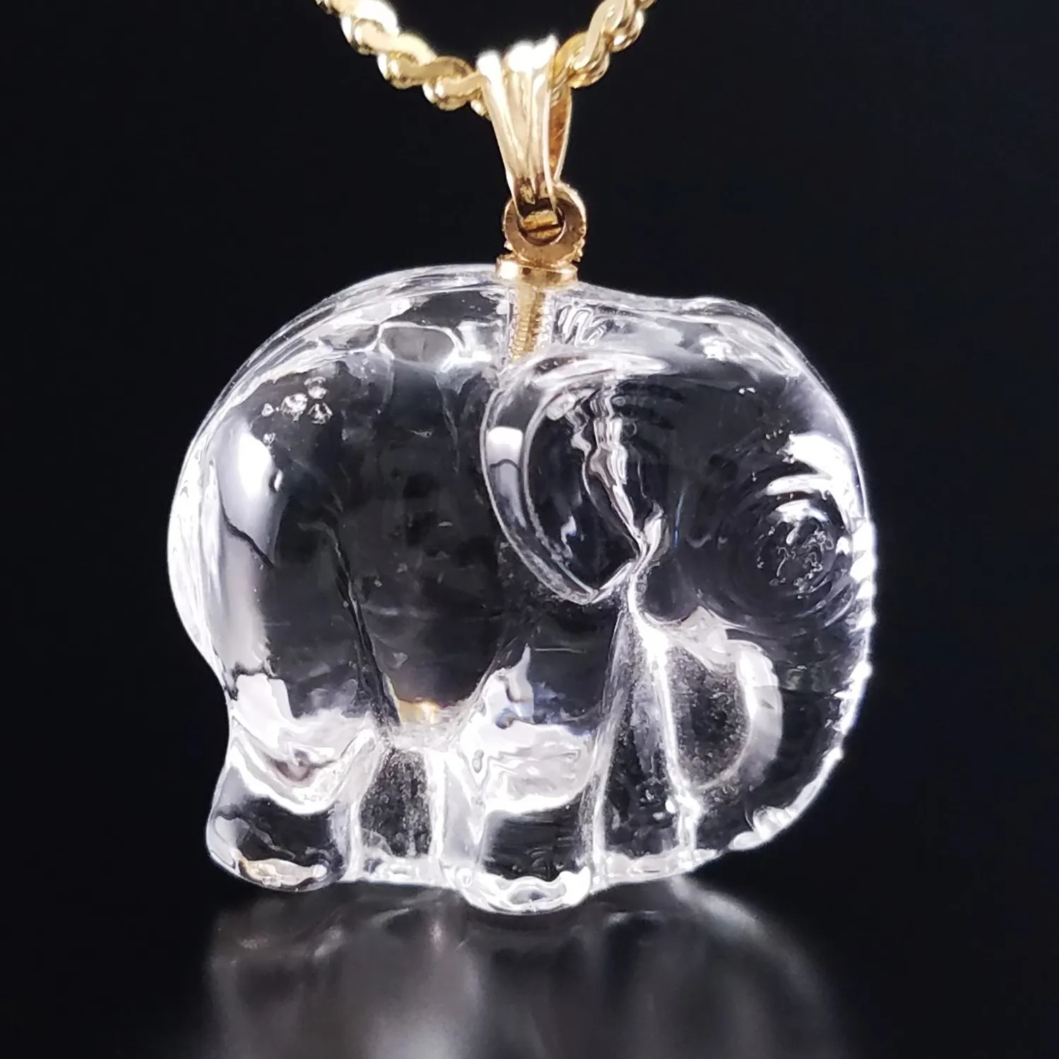 Authentic Vintage Crystal Elephant Charm Necklace Gold Plated Herringbone Chain Jewelry