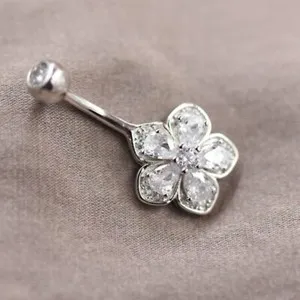 Authentic Radiant Lotus Blossom Navel Talisman in 14K White Gold Plating