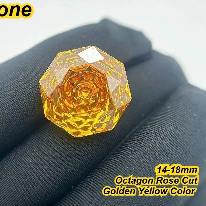 Authentic Cubic Zirconia Stone Octagon Rose Cut Golden Yellow Color 14-18mm Loose Stones Used for DIY Jewelry Making Inlay Main Materials
