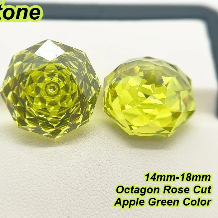 Authentic Cubic Zirconia Stone Octagon Rose Cut Apple Green Color 14mm-18mm Loose Stones Used for DIY Jewelry Making Inlay Main Materials
