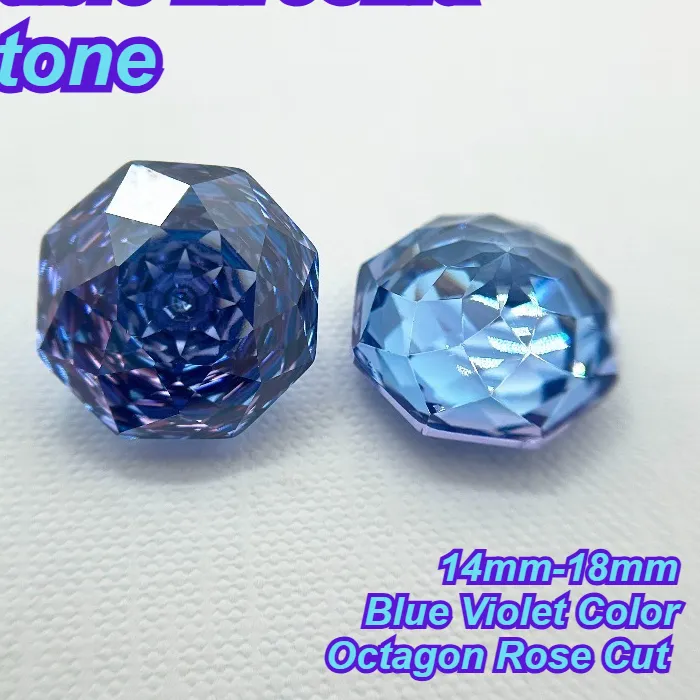Authentic Cubic Zirconia Stone Octagon Rose Cut Blue Violet Color 14mm-18mm Loose Stones Used For DIY Jewelry Making Inlay Main Materia