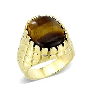 Authentic Celestial Grid Ring of Tiger's Eye – 14K Gold‑Plated Protector