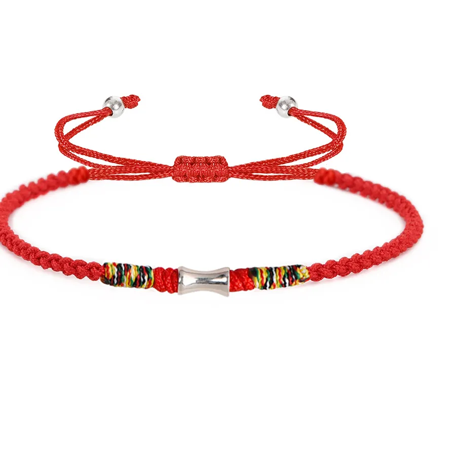 Authentic Adjustable Red String Bracelets with Silver Color Bamboo Bead Braided Red Cord Bracelet for Women Adults Simple Jewelry