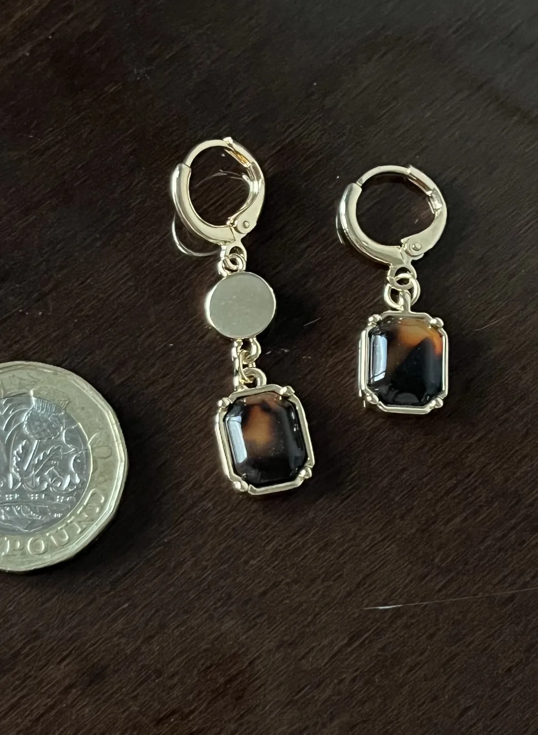 Authentic NEW Lauren Ralph Lauren gold plated tortoise mini pendant drop earrings