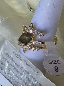 Authentic The Verdant Aurora Gold Ring of Labradorite Size 9