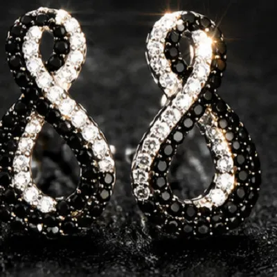 Authentic 2Ct Round Cut Simulated Black Onyx Infinity Stud Earrings 14k White Gold Plated