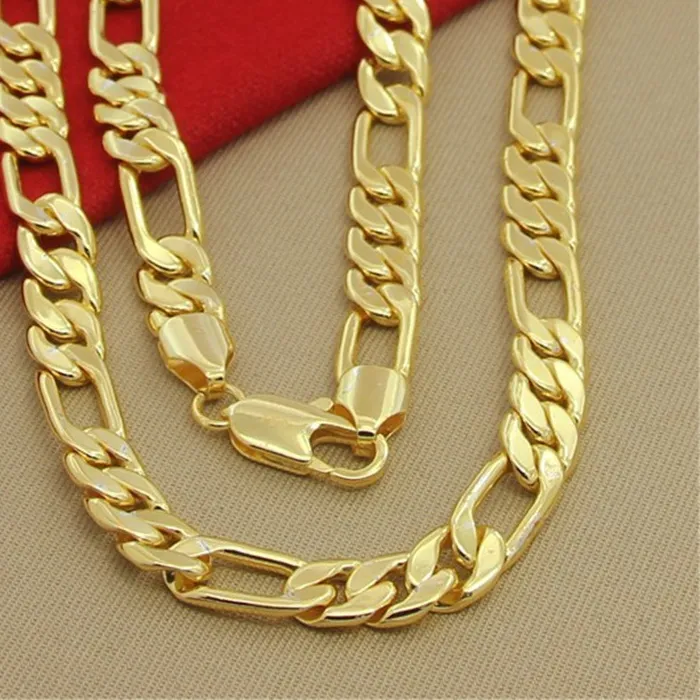 Authentic Hip Hop 925 Sterling Silver Necklace 8Mm Three Bedroom One Figaro Necklace Plating 24K Gold Jewelry