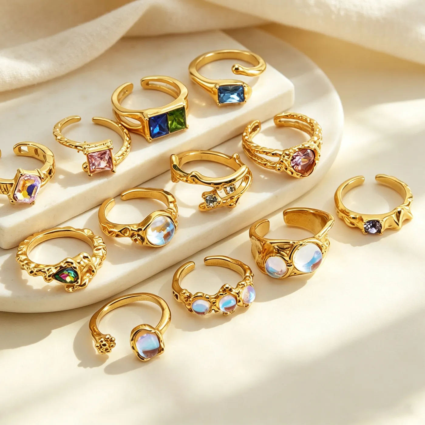 Authentic The Lunar Radiance Gold-Plated Moonstone Ring