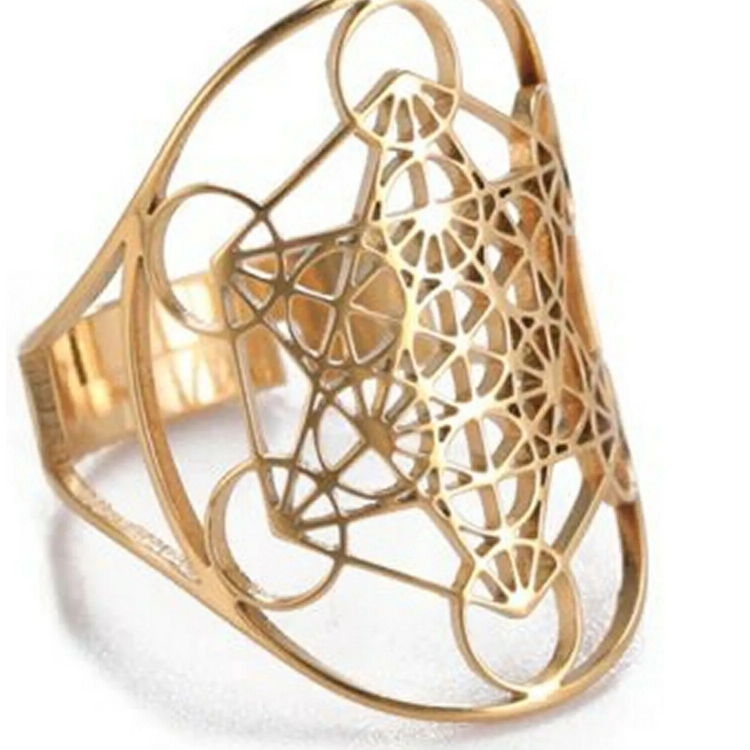 Authentic Metatrons Cube Ring Gold Plated Spiritual Sacred Geometry