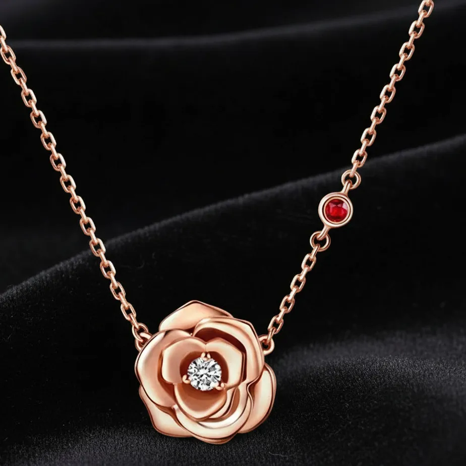 Authentic 18k Rose Gold Plated CZ Stone Flower Pendant Necklace Jewelry Gift For Women 18"