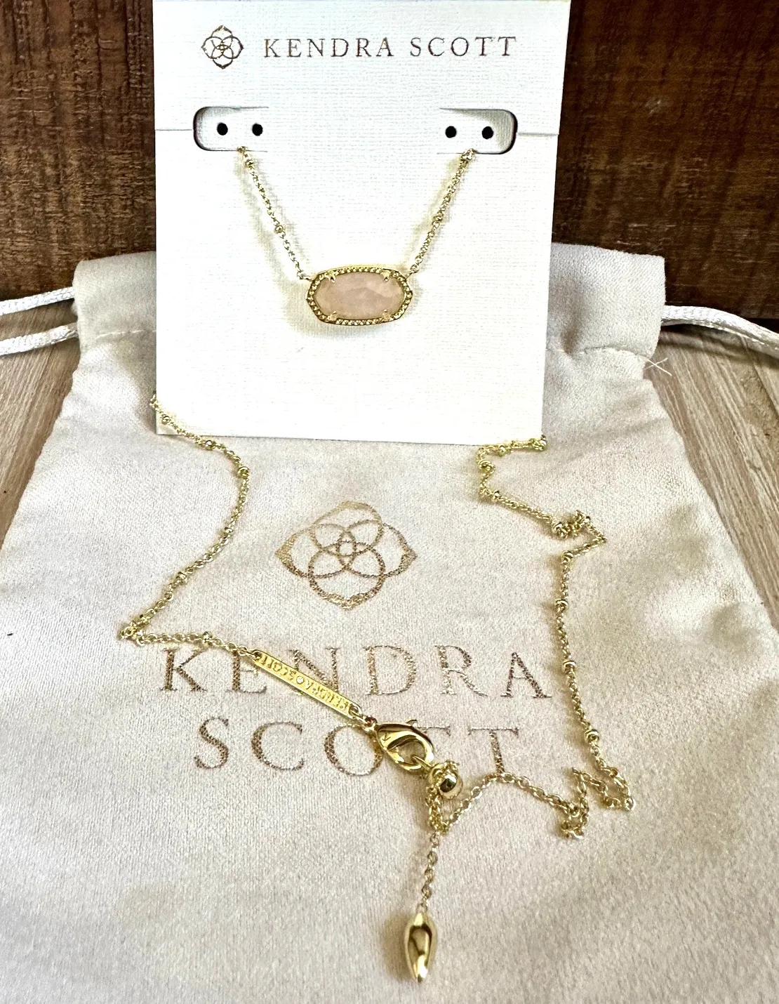 Authentic NEW ~ Kendra Scott Elisa 14K Gold Plated Pendant Necklace in Rose Quartz, NWT