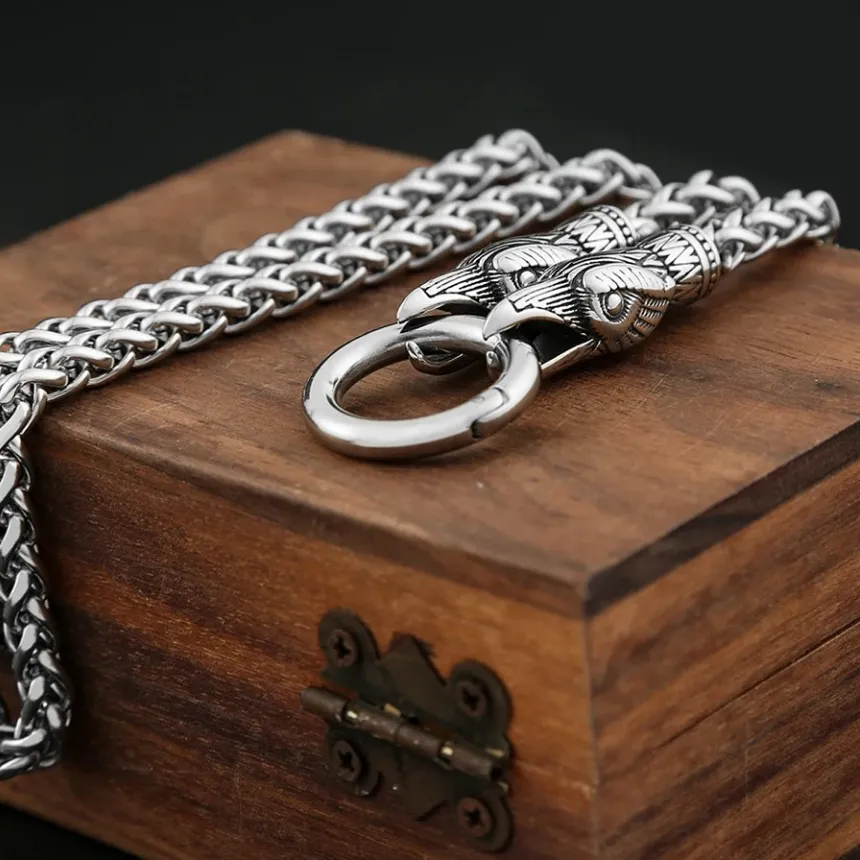 Authentic The Alpha Guardian: Vintage Wolf and Raven Talismanic Chain