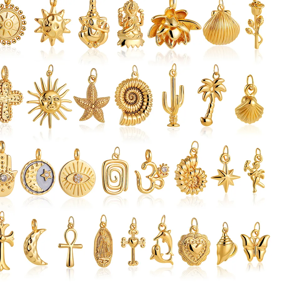 Authentic Exquisite Waterproof Moon Star Sun Evil Eyes Pendant for Women Charms Gold Color DIY Accessories Stainless Steel Jewelry