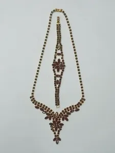 Authentic Celestial Garnet Embrace: Vintage Czech Gold‑Plated Necklace & Bracelet