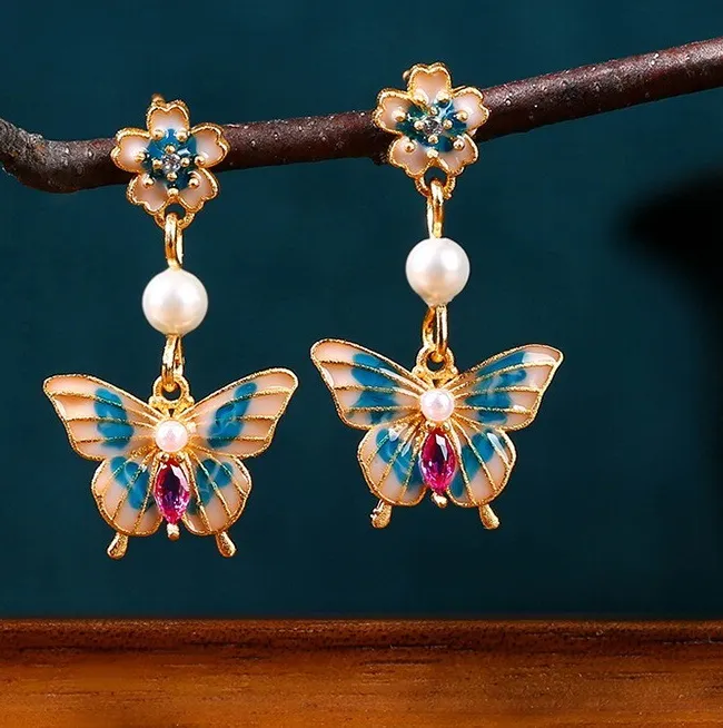 Authentic Dance with Butterflies: 18K Gold Plated Bohemian Earrings for Spiritual Awakening