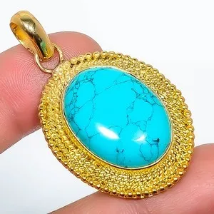 Authentic Celestial Santa Rosa Turquoise Amulet – Gold‑Plated 925 Silver Charm