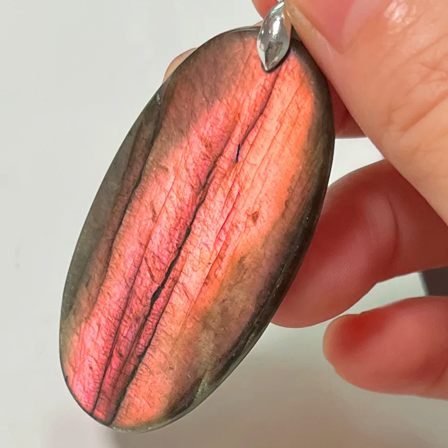 Authentic Crimson Labyrinth: Pink Labradorite Pendant of Lunar Echoes