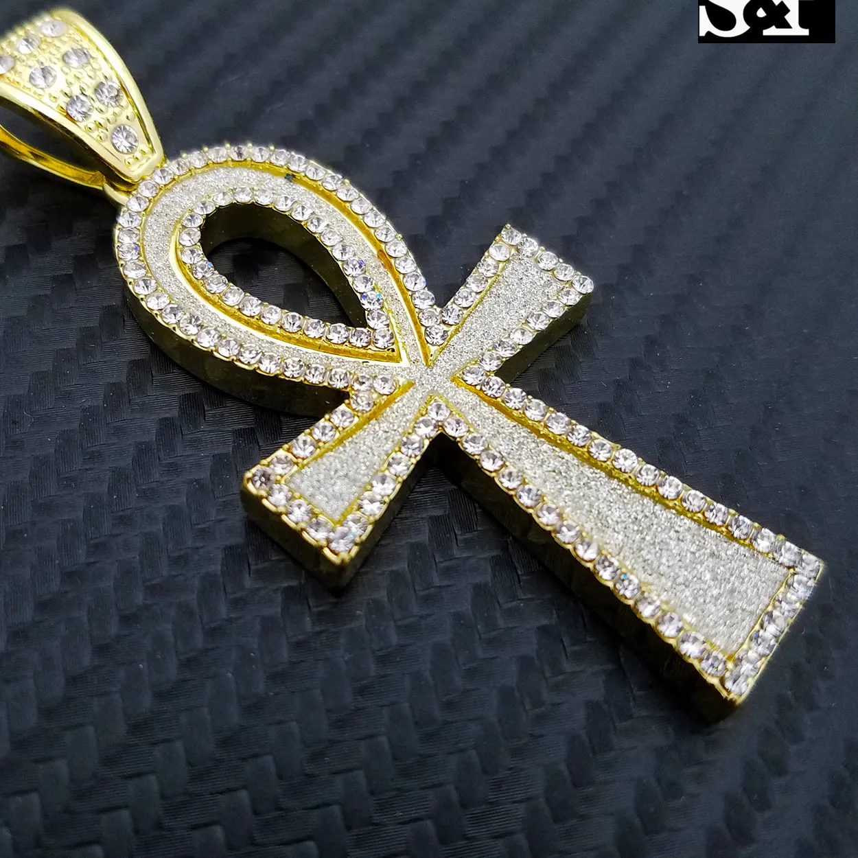 Authentic HIP HOP ICED LAB DIAMOND GOLD PLATED BLING ANKH CROSS FASHION CHARM PENDANT