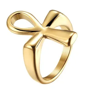 Authentic Ancient Egyptian Ankh Cross Ring /Gold Plated Band for Men Women