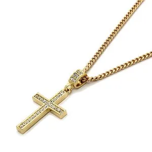 Authentic Mystic 14K Gold‑Plated Cross Pendant – Radiant Cubic‑Zirconia on a 30″ Sacred Cuban Chain