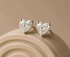 Authentic Celestial Heartbeat: 2.20Ct VVS1 Lab-Grown Diamonds in 14k White Gold Plated Stud Earrings