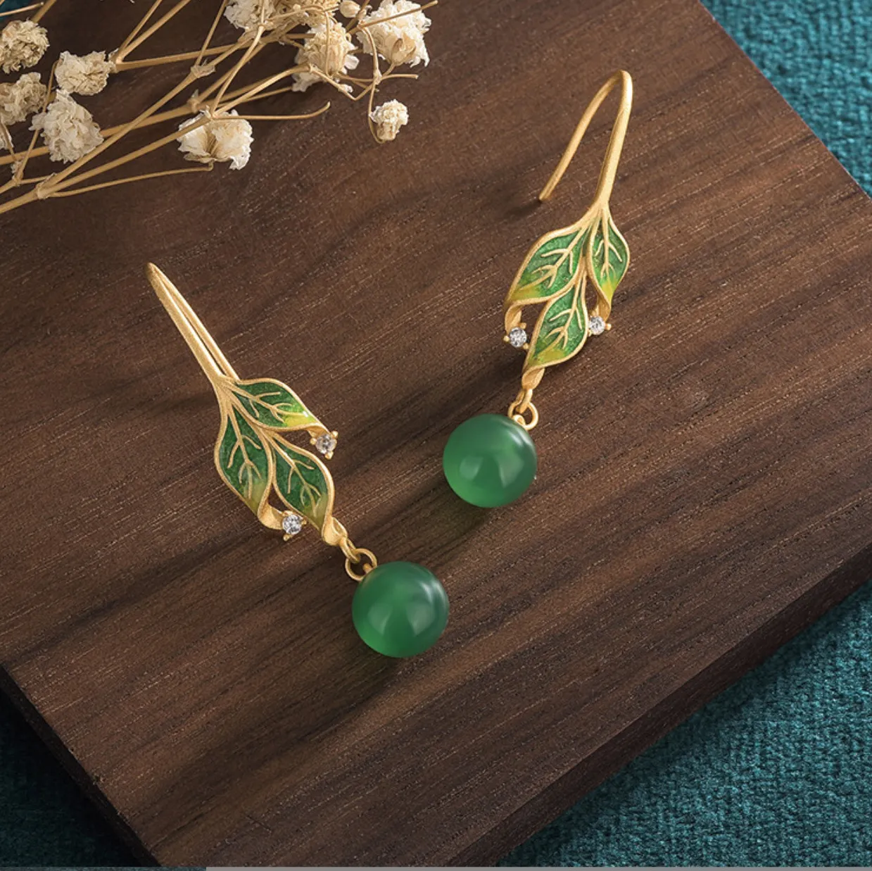 Authentic Verdant Canopy Leaf Drop Earrings in 18K Gold Plate