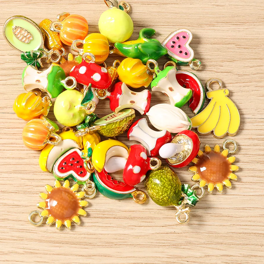 Authentic Tusember 5pcs Lovely Pendants Mushroom Pomelo Cantaloupe Apple Dangle Charm Beads for DIY Sterling Brand Bracelet Jewelry Making