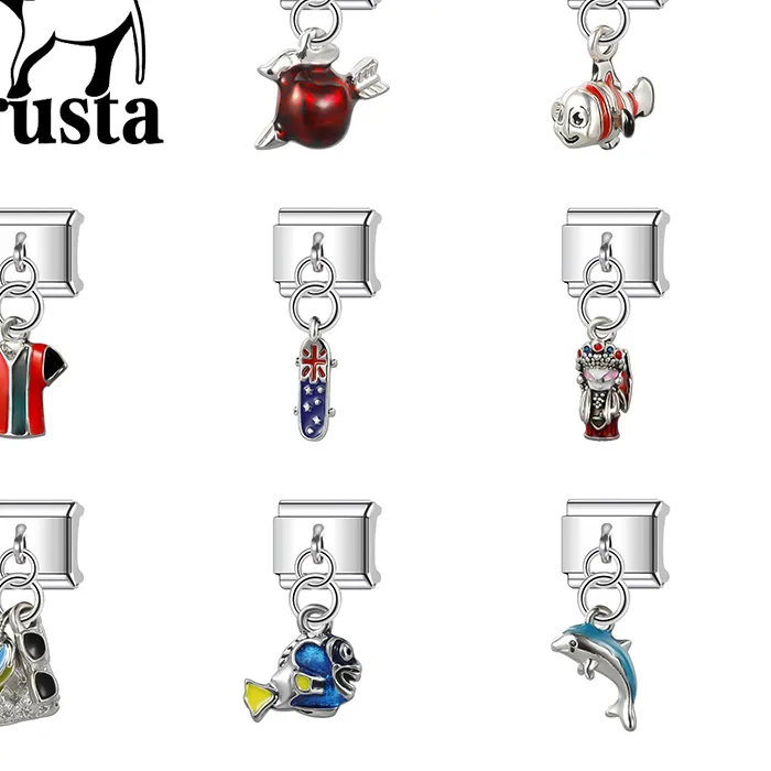 Authentic Trusta 2025 Animals Fish Apple Dolphin Charm Italian Links 9mm Bracelet for Women DIY Jewelry N392