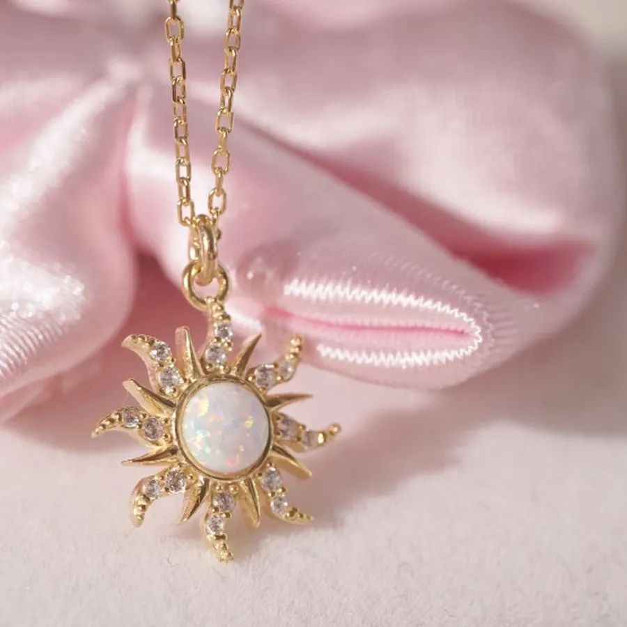 Authentic Rapunzel Sun Necklace, Woman Jewelry, Accessories Gold Plated, Opal Sun Pendant, Rapunzel Choker