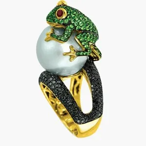 Authentic Fashion Frog 18k Yellow Gold Plated Rings Women Jewelry White Pearl Size 6-10