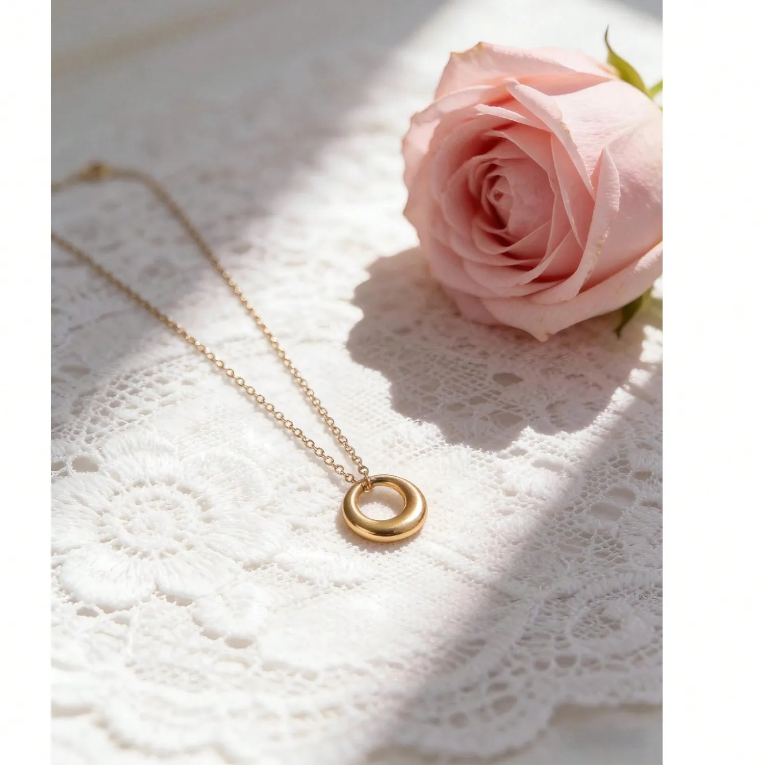 Authentic FICCINO Classic Elegant Gold-Plated Titanium Steel Donut Pendant Necklace