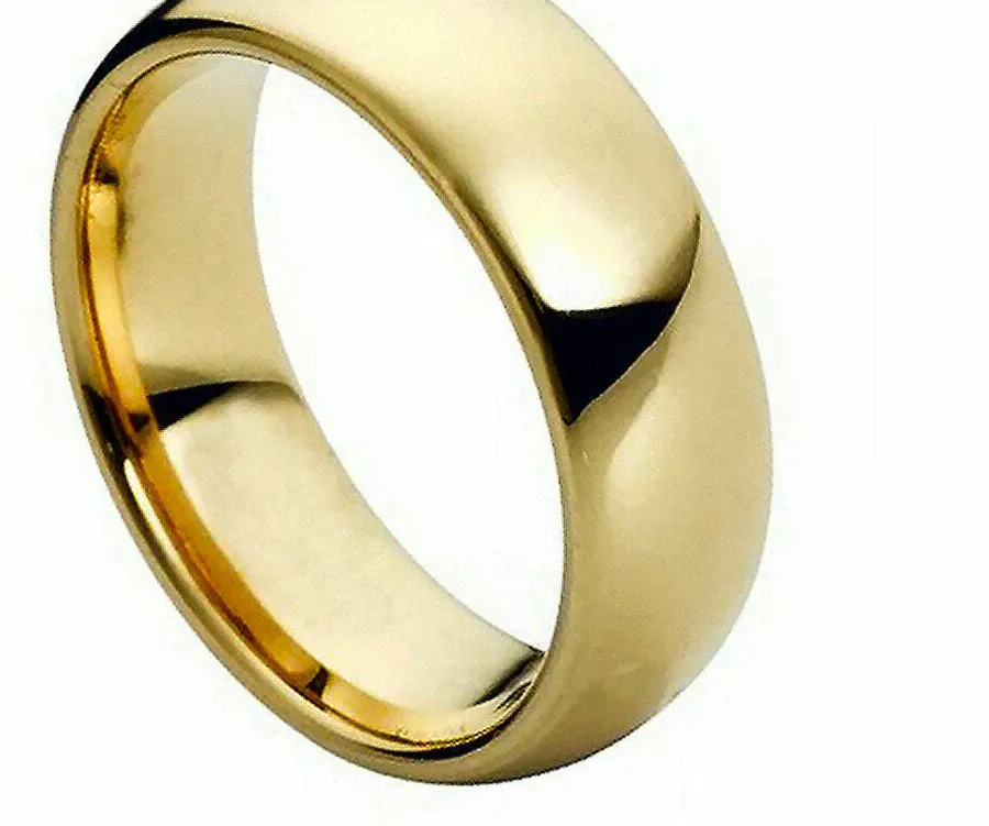 Authentic Free Engraving - Tungsten Carbide Classic Gold Plated Wedding Band Ring