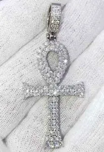 Authentic Eternal Light Ankh Pendant with 2‑Ct Moissanite – White Gold‑Plated