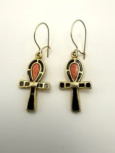 Authentic Sacred Key of Life: Vintage 1976 MMA Gold-Plated Enamel Ankh Earrings
