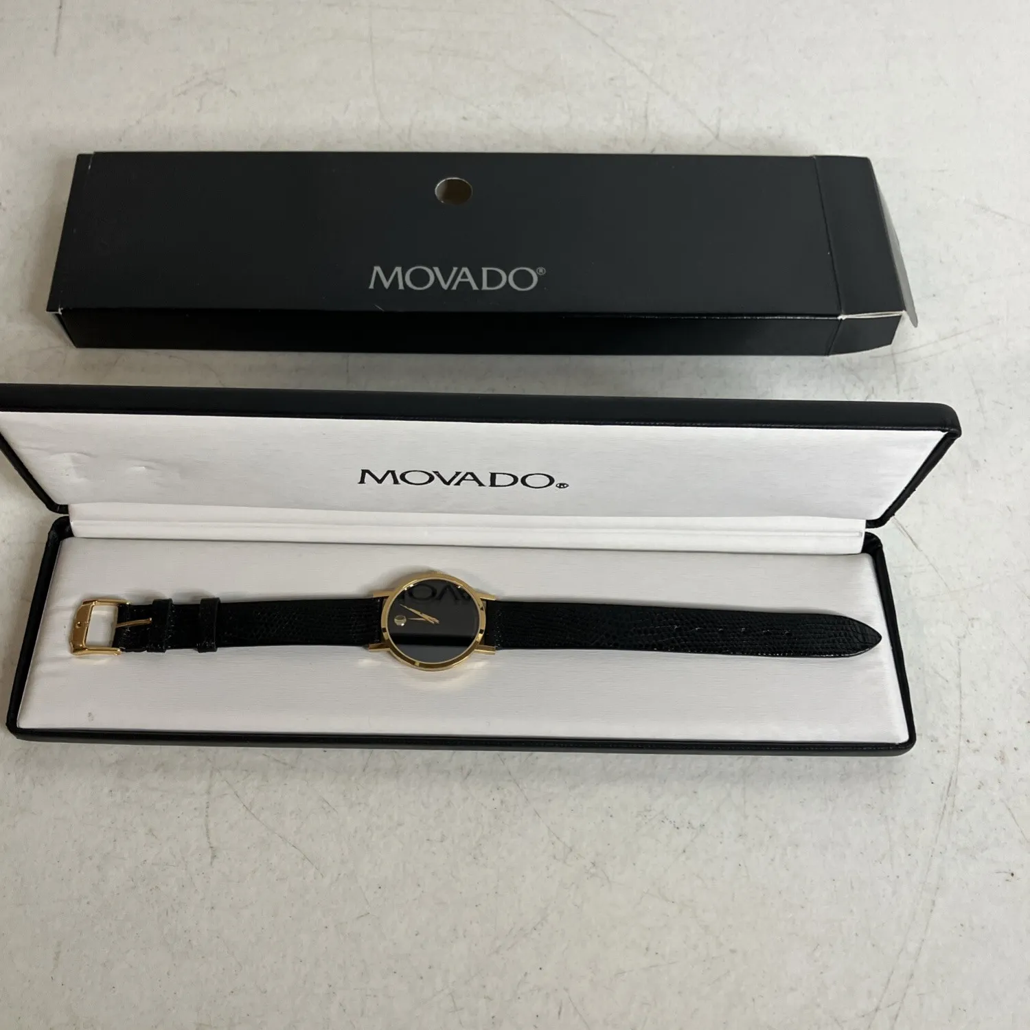 Authentic Movado Swiss Museum Women Classic Gold Plated Watch Tropic Lizard 15R
