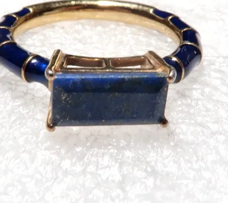 Authentic CLASSIC GOLD-PLATED STERLING SILVER BLUE STONE W/ ENAMEL RING~SIZE 7