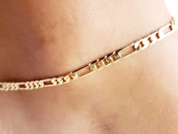Authentic Celestial Harmony: Elegant Figaro Anklet with Celestial Dangle