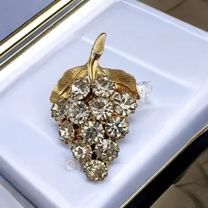 Authentic Enchanted 1960s Grape Blossom Brooch – Gold‑Plated Crystal Amulet