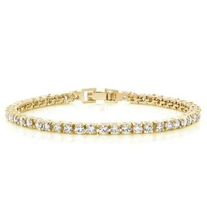Authentic 14K Yellow Gold Plated AAA CZ Cubic Zirconia Classic Tennis Bracelet For Women