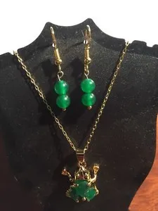 Authentic The Verdant Amphibian Amulet: Jade Necklace and Earring Set in 18K Gold Radiance