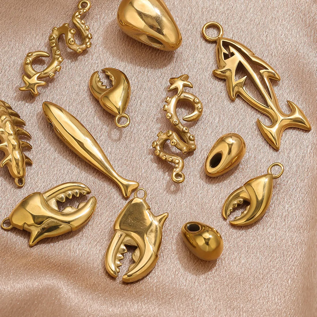 Authentic Yori 5PcsStainless Casting Marine Animal Octopus Shark Crab Gold Pendant Ocean Series DIY Necklace Bracelet Jewelry