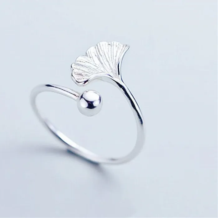 Authentic Uini- Tail 925 Tibetan Silver Ginkgo Leaf Ring Fresh Leaf Open Ring Jewelry Ed650